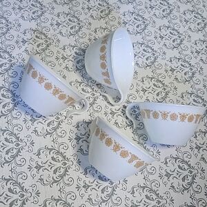 Vintage Corelle 70s Gold Butterfly Set 4 MCM Tea Cups   USA Corning
